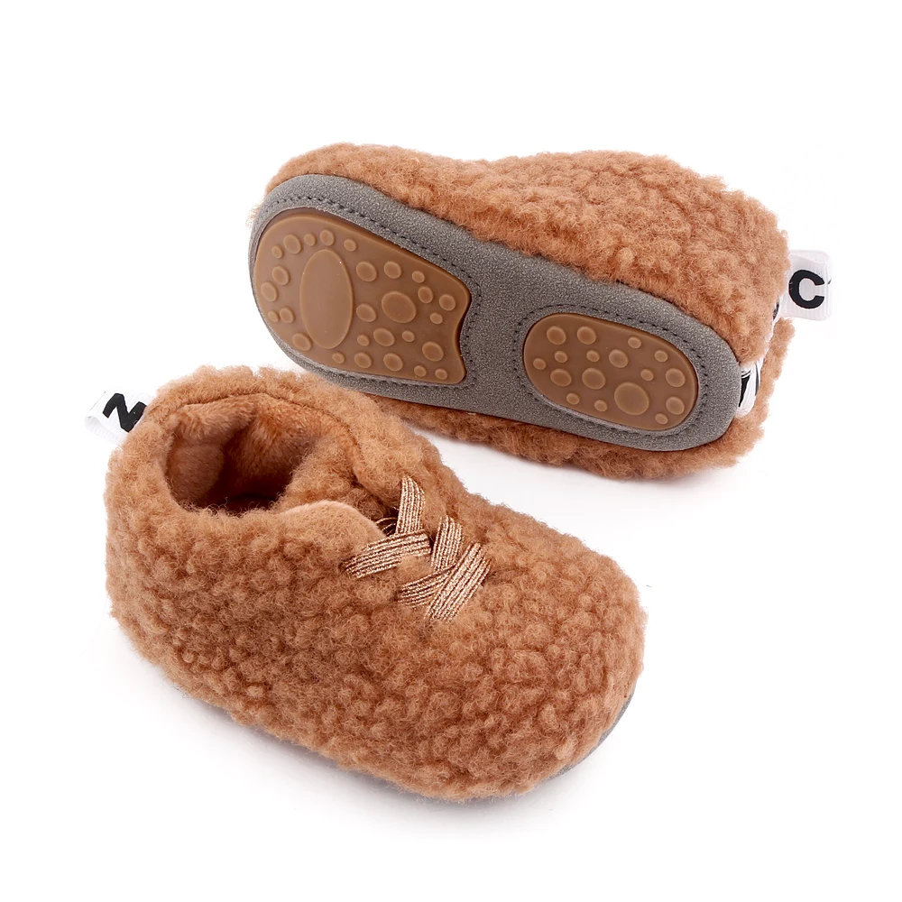 Autumn and Winter Solid Color Plush Elastic Set Feet Warm and Comfortable Baby Walking Cotton Shoes supplier