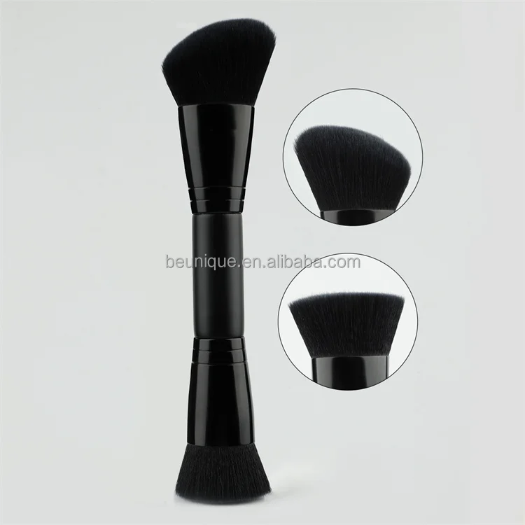 Professional 2 In 1 Single Fluffy Buffing Brush Private Label High Quality Angled Flat Double Ended Head Makeup Foundation Brush