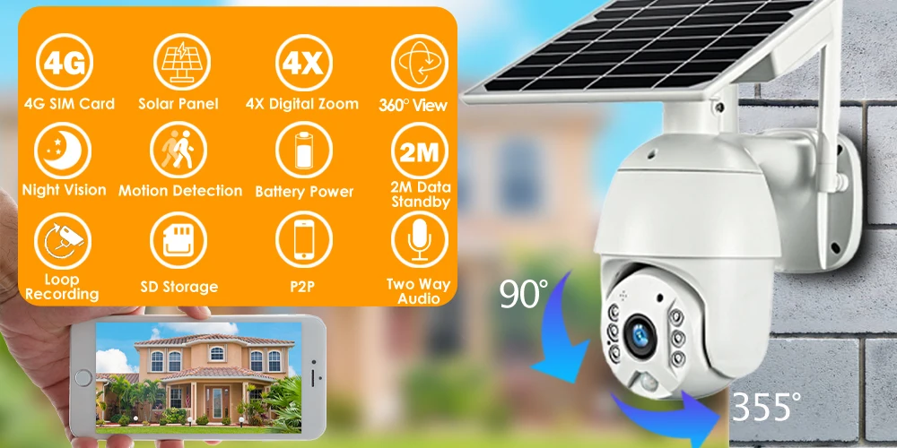 UBOX APP Camera 2MP WiFi 4G Solar PTZ camera IP surveillance 1080P 4G Wireless Panel Battery Power CCTV Solar Camera