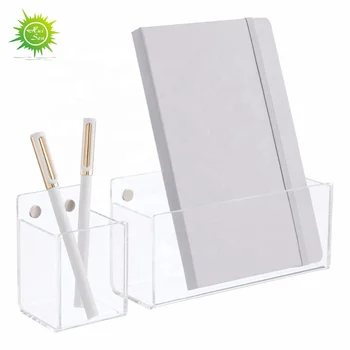 Wall mount 2 magnets acrylic magnetic notebook pencil pen holder for whiteboard refrigerator
