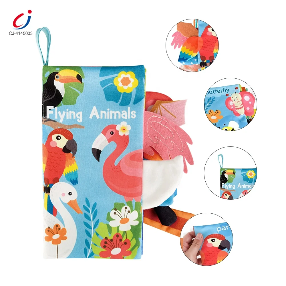 Chengji 2023 new design funny tail cloth book flying animal toys baby sensory cloth book for kids interactive