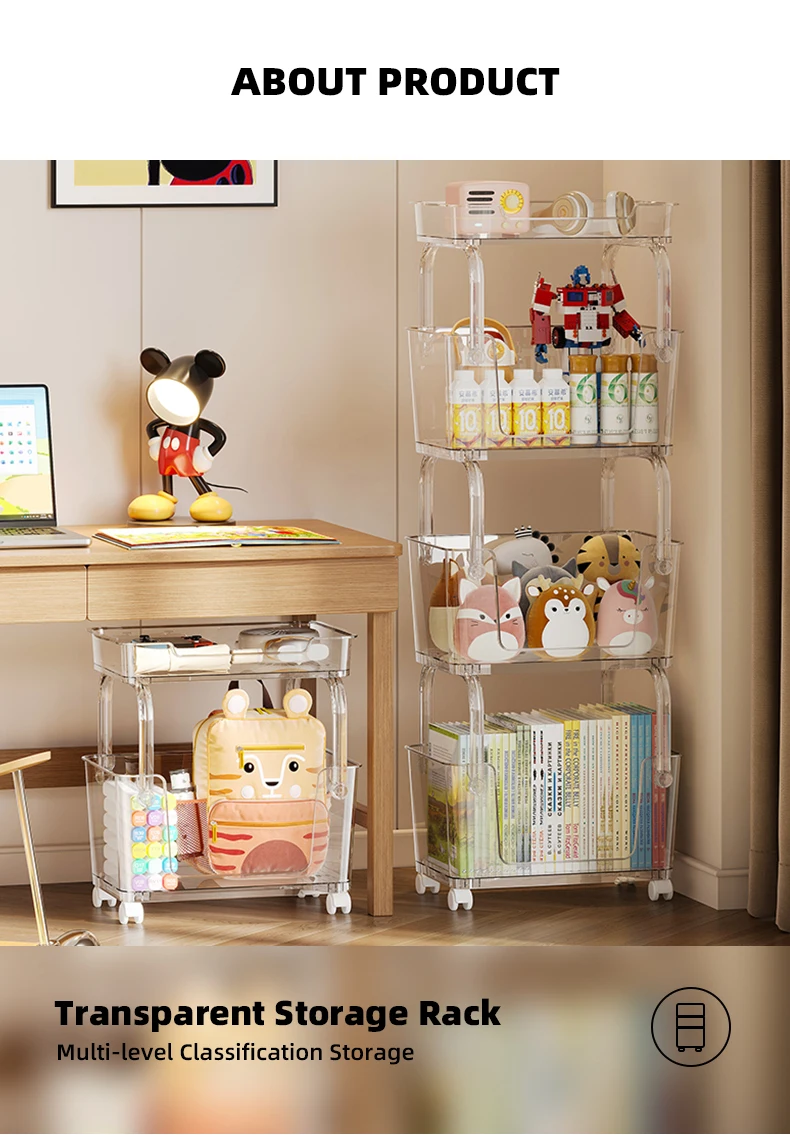 product wanuo clear snack storage cart muti tier plastic storage cart home snack storage cart with 360 wheels-2