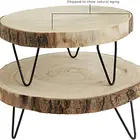 Amazon Hot Sale Wood Slice Paulownia Pedestal With Hairpin Metal Legs 9" Natural Wood Color