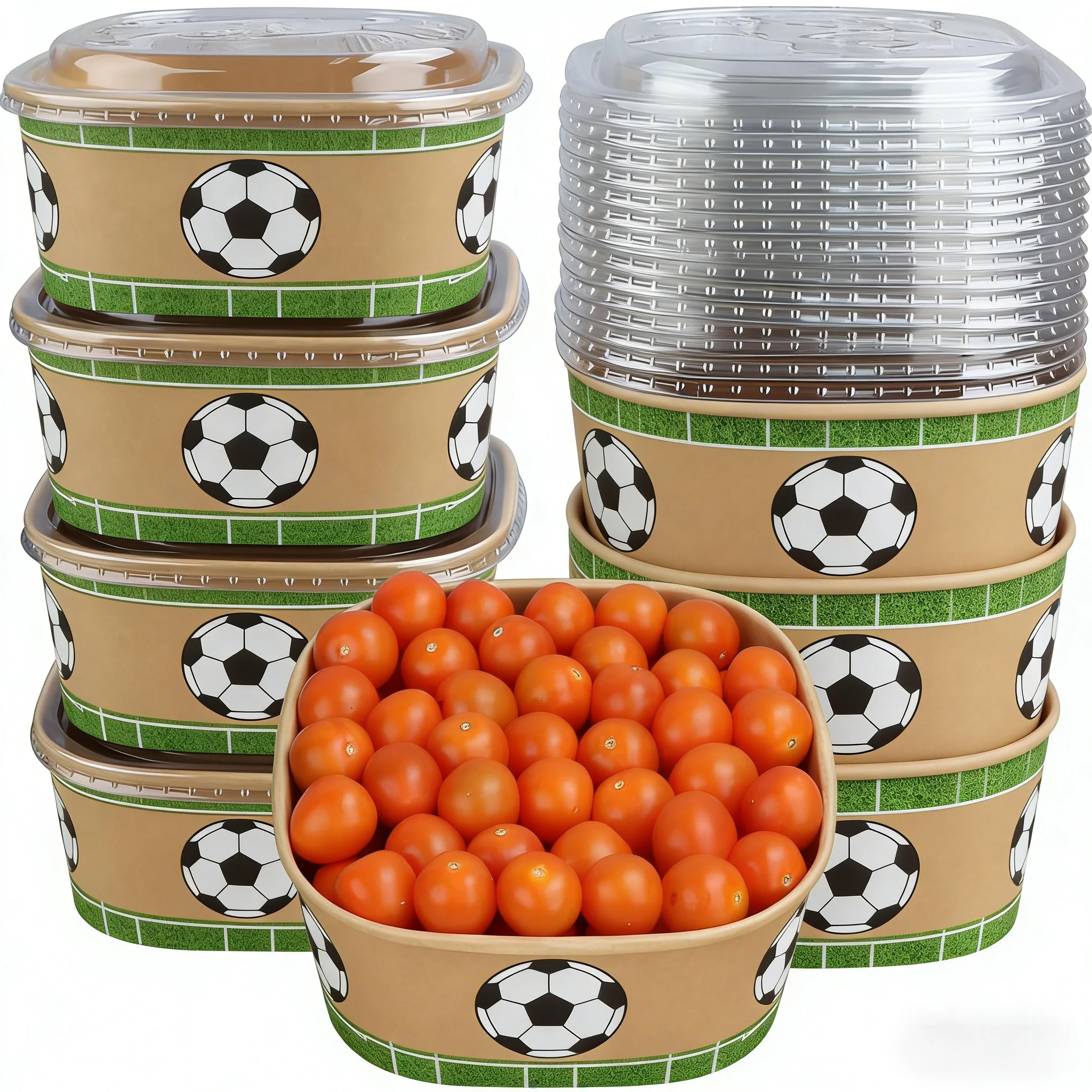 Round Paper Bowl Custom Printed Waterproof Kraft Bowl for Football Game Takeaway Eco Friendly Disposable Packaging factory