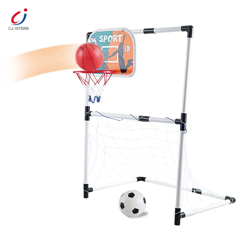 Baloncesto soporte juguetes 2 In 1 sports toy plastic basketball hoop stand and soccer goal kids basketball hoop toy