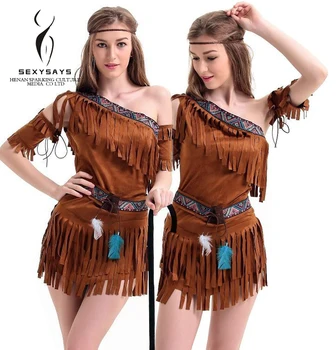 2021 new design European and American style Halloween cosplay Native American tasseled dress Primitive style sexy costume