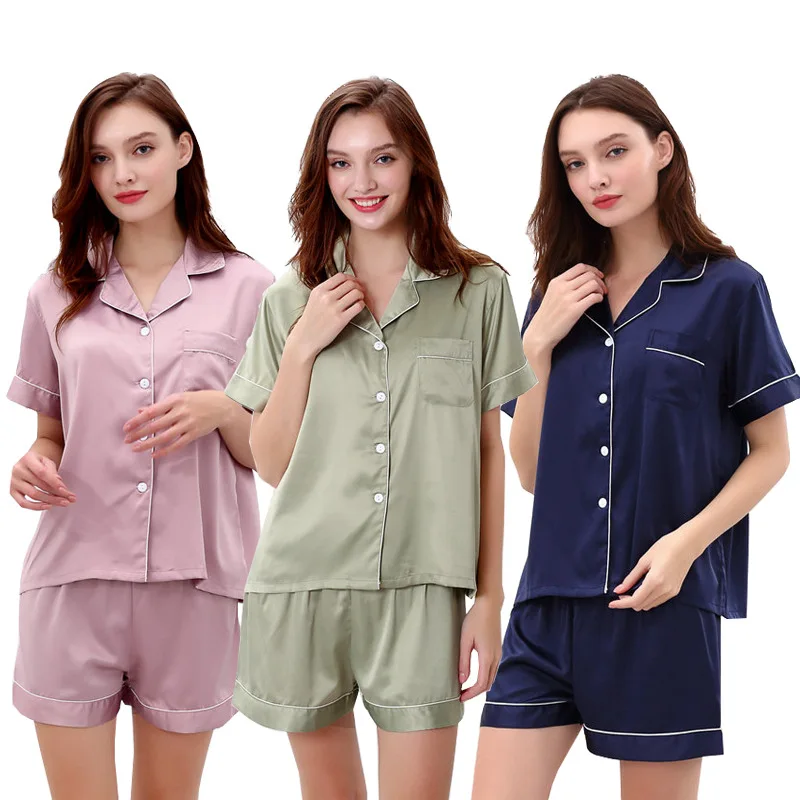 High Quality Woman Lounge Wear Pyjamas Clothes Custom Organic Satin Pajamas Loungewear Women Sets