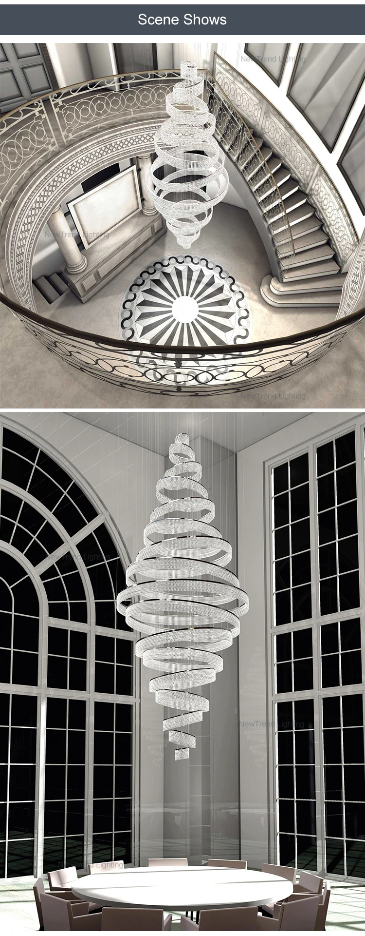 DZ-020 Contemporary Style Indoor Decoration Ballroom Staircase Villa Stainless Steel Crystal Led Chandelier details