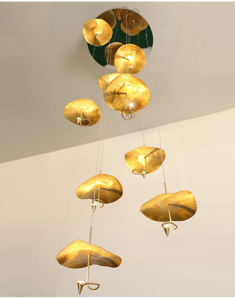 Customized Size Copper Gold Large Chandelier Hotel Restaurant Pendant Lighting Stairwell Big hanging Lamp For High Ceilling