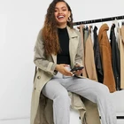 Coat Down Coat Woman Hot Sale Knitted Woven Plain Dyed Fashion Double Breasted Long Trench Coat For Women
