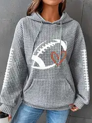 Newest Polyester Waffle Plus Size Women Hoodies Pockets Football Print Custom Sweatshirts