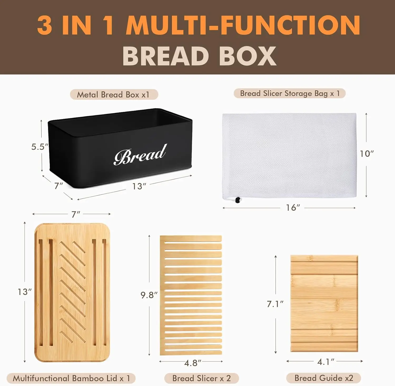 product bread slicer box black bamboo metal kitchen counter top 3 in 1 multi function storage container loaf slicing tray-1