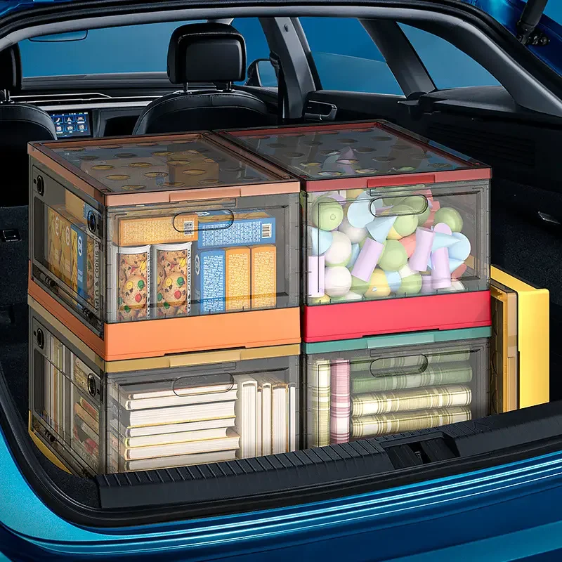 Foldable books toys home and outdoor car storage boxes wheeled household clothes transparent large capacity plastic boxes