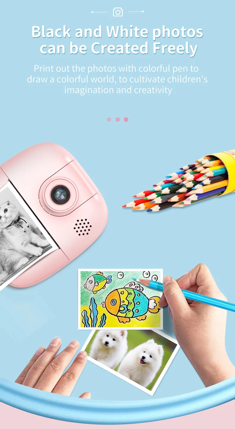 Instant Print Camera for Kids Christmas Birthday Gift Girls Boys HD Digital Video Portable Toy Age 3 4 5 6 7 8 9 10 with SD Card