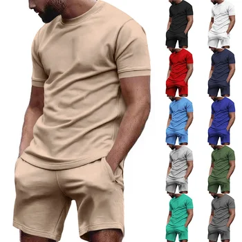 2023 Summer New Men's Clothing Set Casual Short Sleeve Blank T-Shirt Shorts Set Men