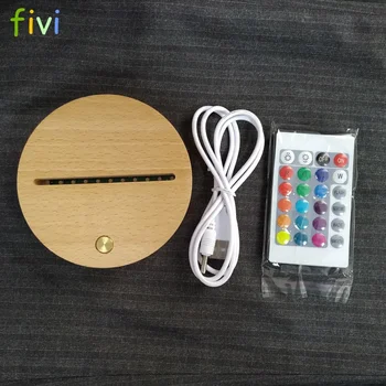 Led Wood base USB Cable Touch switch and Remote Control Night Light Base Acrylic 3D Led night lamp Assembled Base