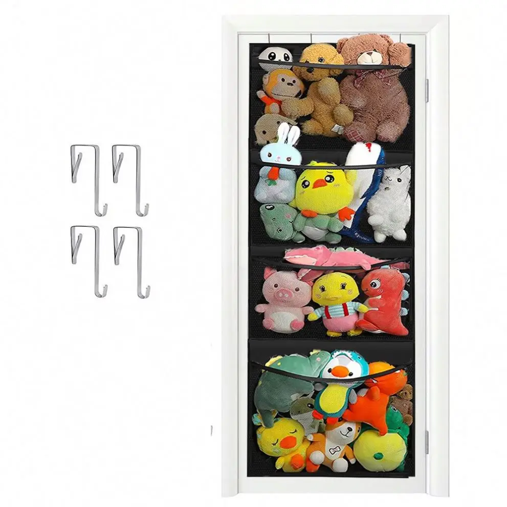 Baby Plush Toy Stuffed Animal Holder with 4 Large Pockets Hanging Door Storage Closet Organizer