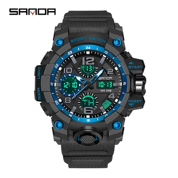 SANDA New Military Waterproof Watch Dual LED Display Men Digital Sports Watches For Men