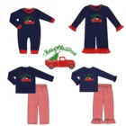 Boy Boys Outfit Sets 2020 Newest Christmas Truck Applique Red Seersucker Pant Boy Christmas Outfit Kids Clothing Set