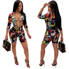 Suit 2021 Fashion Printed Cardigan Suit Printing Collar Office Lady Half Sleeve Casual 2 Piece Set