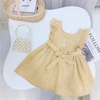 Clothing Princess Chidren Clothing Kids Check Dresses Cotton Casual Girls Flying Sleeve Plaid Princess Dress