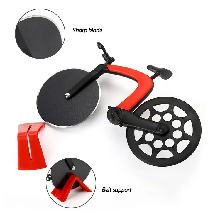Kitchen Gadget Color Box Package Creative Bicycle Shaped Pancake Pizza Cutter Wheel Bike Stainless Steel Pizza Slicer With Stand