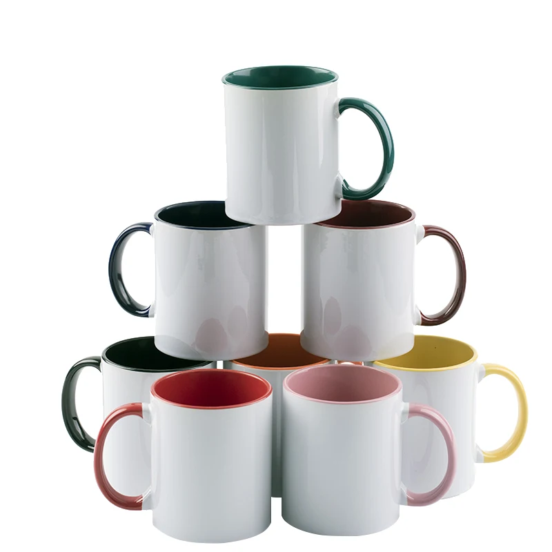 Coffee Mug Custom Logo 11oz Inner Rim Color Sublimation Outside Blank Ceramic CLASSIC Mugs HANDGRIP Custom Packing Acceptable