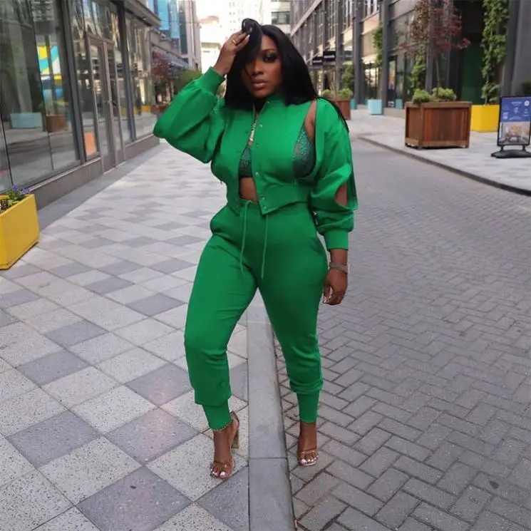 Casual Sports Two-piece Sweater Suit Cardigan Crop Top Sweatshirts With Sweat Pants Women