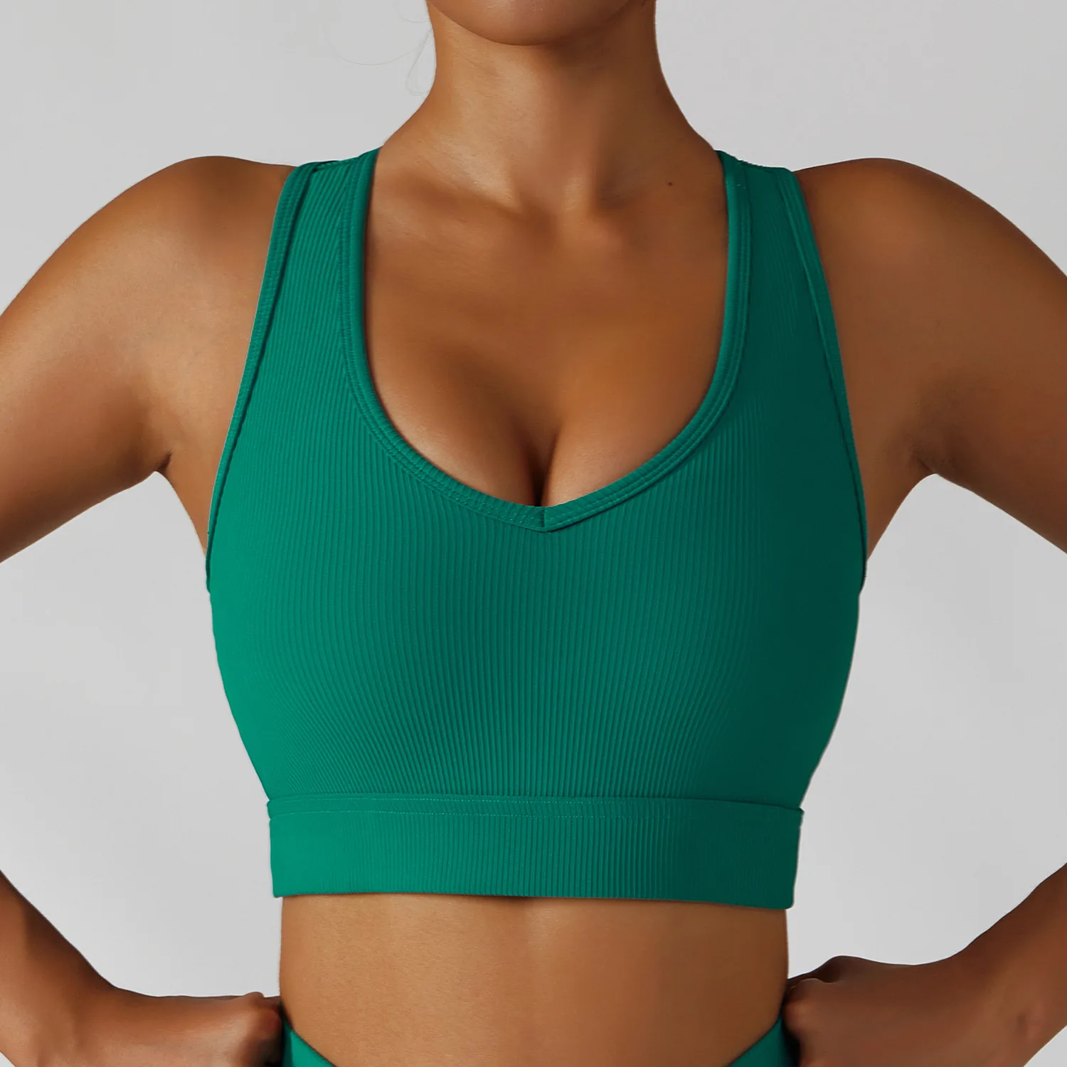 Hot Sale Deep V Sexy Yoga Tops Racer Back Quick Dry Workout Tank Tops Breathable High Stretchy Sport Bra Top Fitness