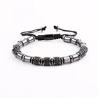 Cz New Design Luxury CZ Diamond Charm Hematite Beads Custom Logo Hip Hop Macrame Bracelet Men