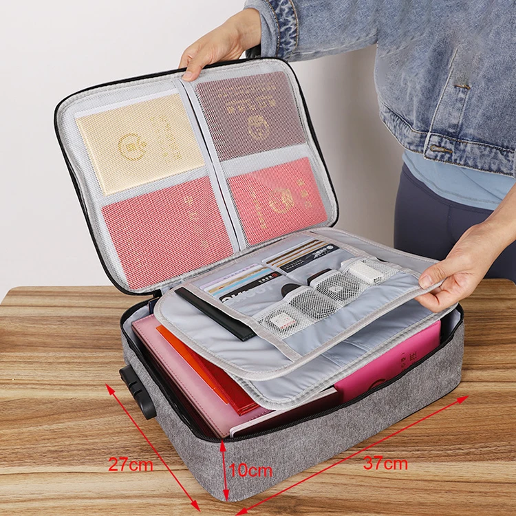 File Organizer Bag with Lock Portable Storage Bag Document Safe Case Home Office Travel Passport Certificates Important File Box