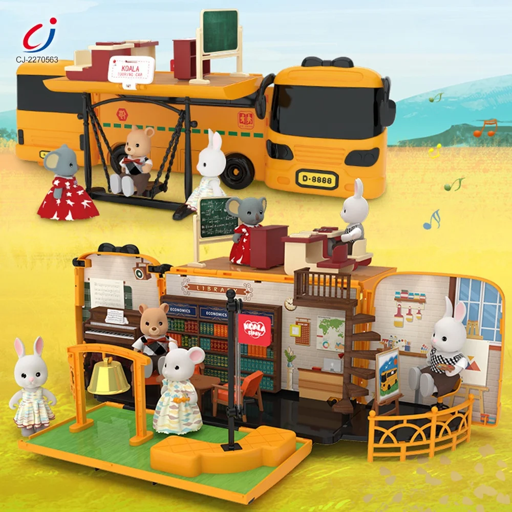 Chengji koala diary town house toys deformation school bus creative shantou play house toy gift miniature dollhouse kit