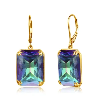 Plated Earring Long Earrings Jewelry Gold Fine Pendientes Mujer Rainbow Mystic Topaz Silver Women's CLASSIC 925 Sterling Silver