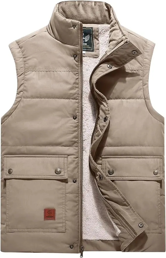 Men's vest short style plush cotton vest with pockets, multiple styles and colors