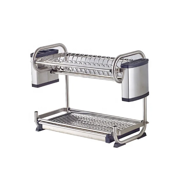 Wholesale 2 Tier Electroplate Eco Friendly 304 Stainless Steel Dish Rack Storage Holder Rack