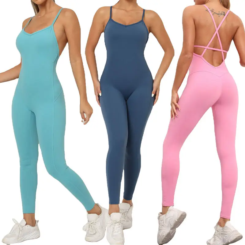 Custom one-piece tight sleeveless fitness suit female hollowed out beautiful back dance yoga clothes pilates bodysuit