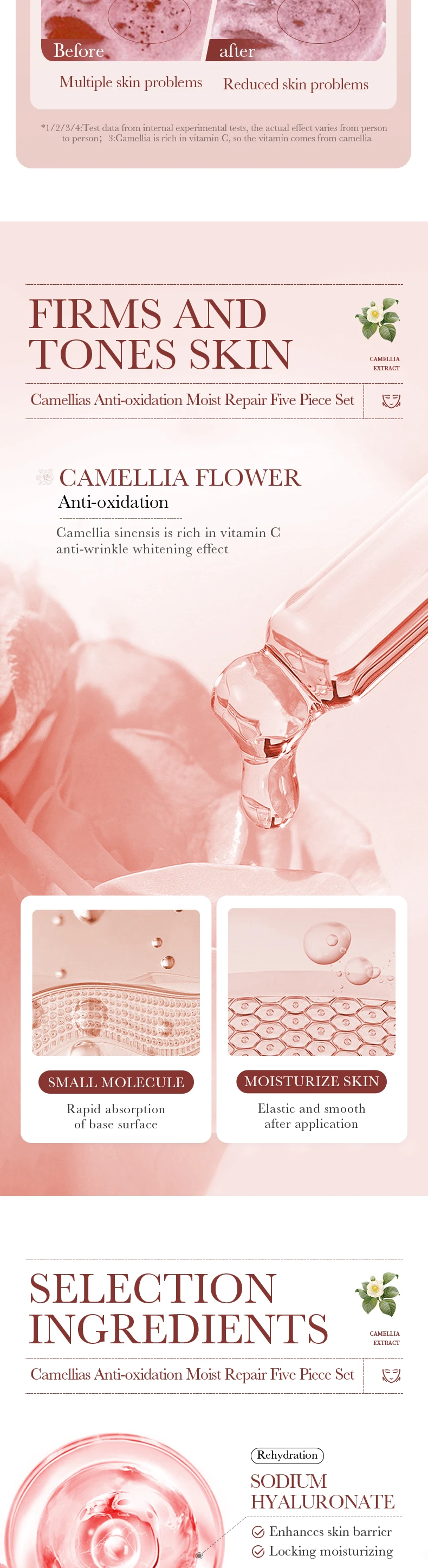 product bioaoua camellia antioxidant moisturizing repair 5 piece skincare set cross border trade wholesale-5