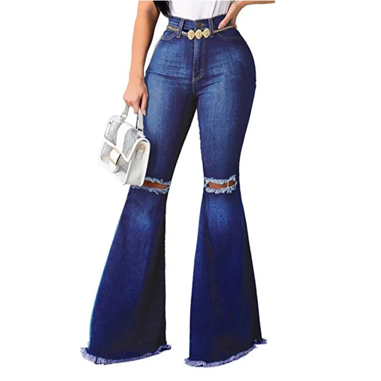 Women High Waisted Flared Jeans Pants 