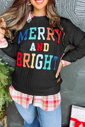 Dear-Lover Merry&Bright Cable Knit Pullover Graphic Christmas Sweatshirt For Women