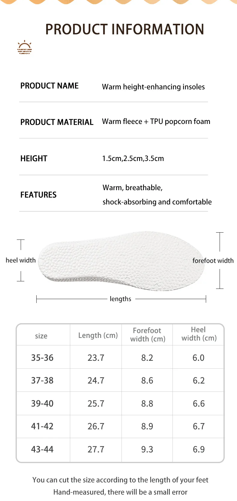 Warm Inner Height-Increasing Insoles for Men & Women, Wool Plush for Winter Boots Warm Inner Height-Increasing Insoles for Men & Women, Wool Plush for Winter Boots
