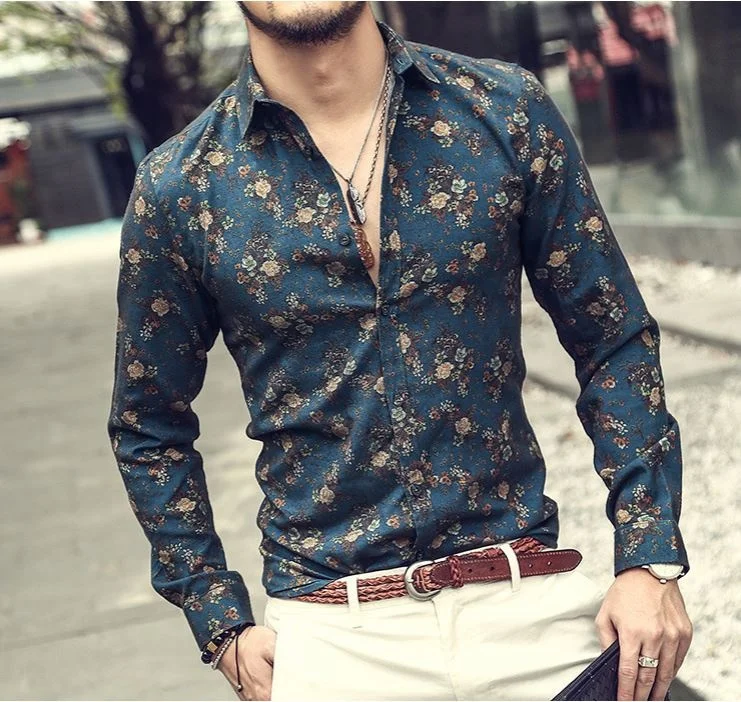 2021 New Men's Silk Satin Floral 