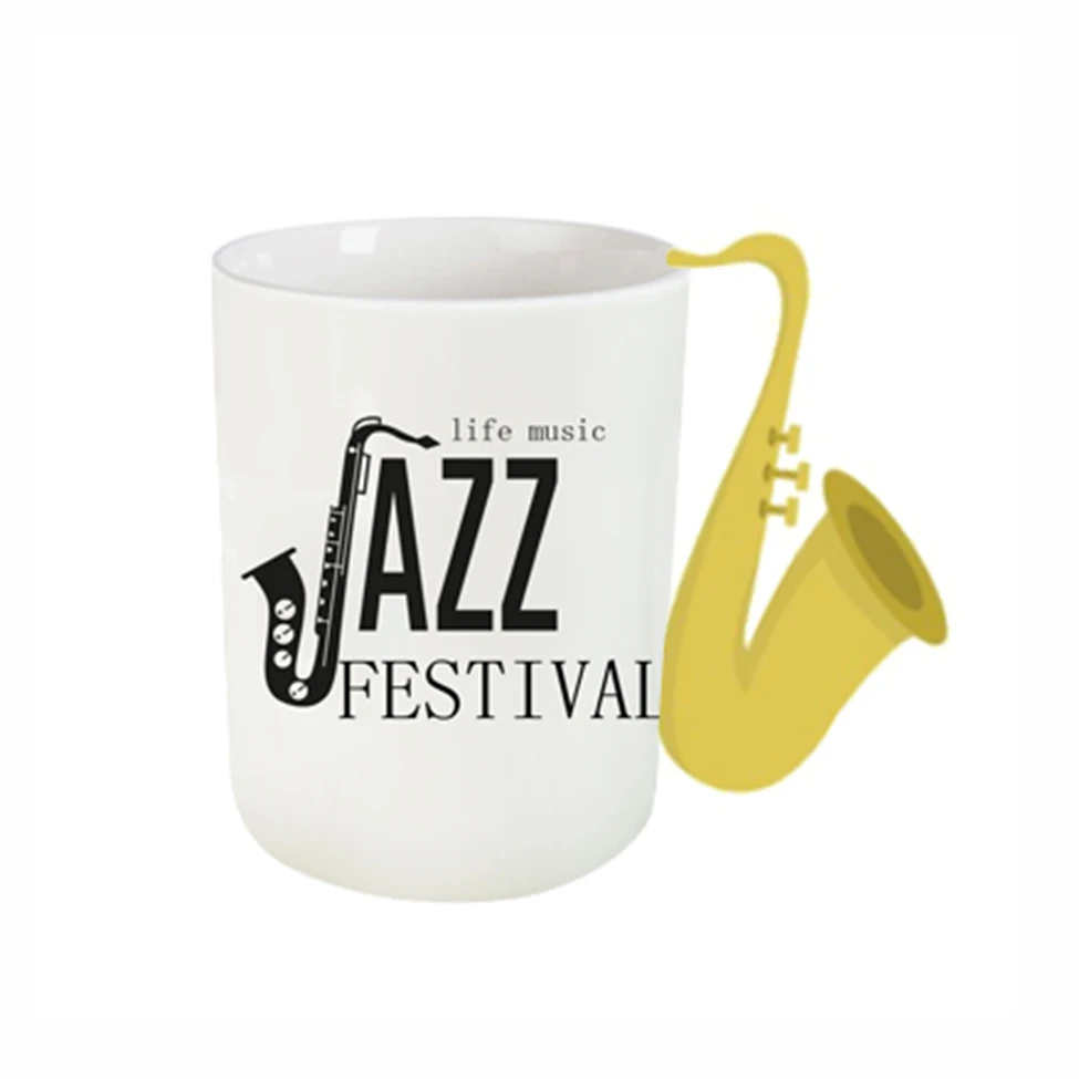 11x11.5x7.5cm Amarillo-2 café Tazas de café personalizadas creativas – taza de café – saxofón con mango único artístico taza de cerámica cerámica notas musicales para té el mejor regalo leche 