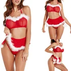 Panties Hot Sale Role Play Sexy See Through Christmas Red Bras Panties Set Erotic Christmas Lingerie