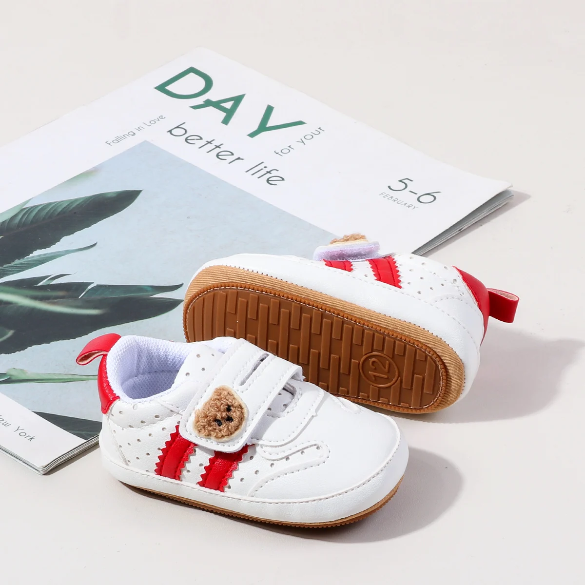 Cute Bear Design Hook&loop Unisex Toddler Baby Infant Sneakers Shoes factory