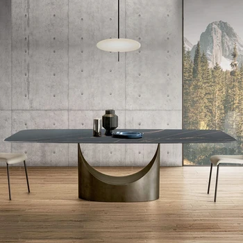 Luxury Industrial Laminated Marble Top Restaurant Dining Table With Chairs