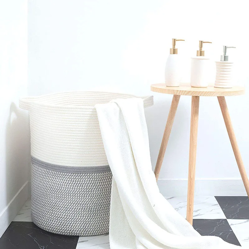 Tall Cotton Laundry Clothes Blanket RATTAN Woven Rope Storage Baskets for Living Room