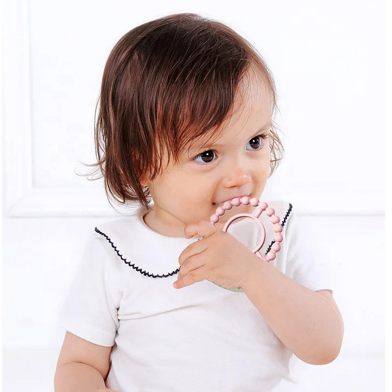 Hot Sale BPA Free Teething Baby Silicone Teether Chain Kids Nursing Baby Chew Ring Shape Kids Gift Toy Set Beads Toy
