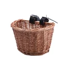 Retro Children Bicycle Basket Handmade With 2 Leather Straps Detachable Wicker D-shaped Rattan Woven Storage Basket