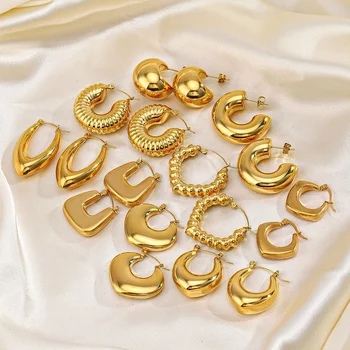Fashion Accessories Geometric Retro Light Luxury Women Stainless Steel Gold Earrings