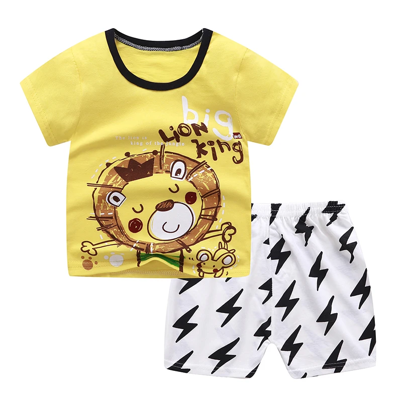 Boys and Girls Pajamas sets two Pieces 100% Cotton Short Sleeve sets Summer Spring  OEM design Baby Children's Clothes Cheap